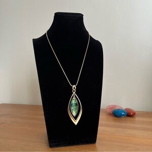 Napier Gold Teardrop Pendant Necklace with Iridescent Acrylic Abalone-Jewelry